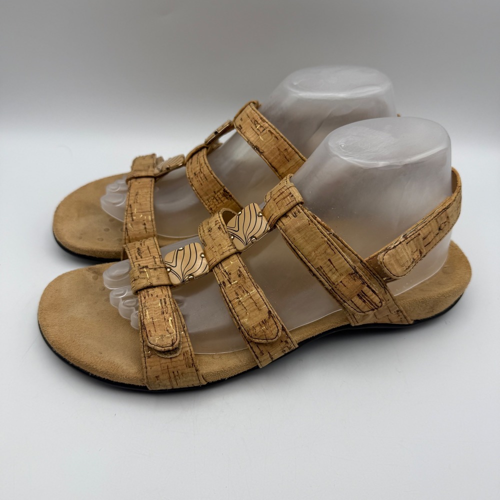 Vionic Amber Sandals Women 9 Tan Cork Adjustable‎ Strap Orthotic Backstrap